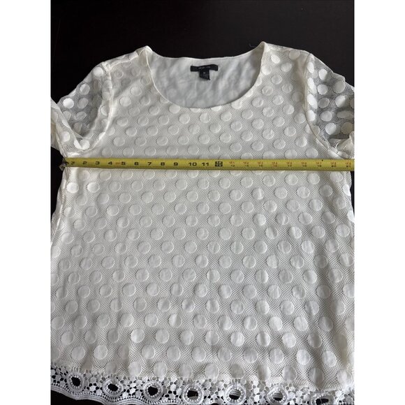 Style&Co. XL Polka Dot Lace Mesh Overlay Top With Crochet Cuffs & Hem in Cream - Picture 9 of 11